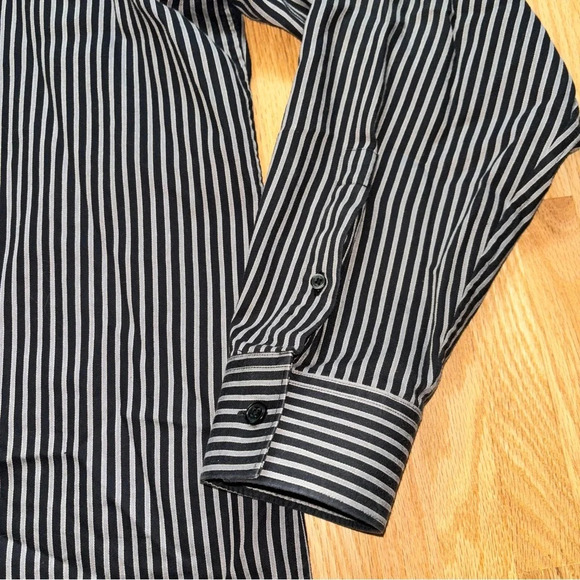 Michael Kors Black and White Striped Button Up Cotton Dress Shirt - Picture 5 of 6